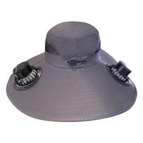 Rechargeable Solar Fan Hat - Adjustable Wide Brim (60cm) Fishing Cap with Dual Cooling Fans & UV Protection Outdoor Bucket Hat tamsiai pilka spalva