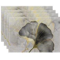 4/6/8pc Linen Placemats Abstract Blue Ginkgo Biloba Leaf Art Design Elegant Floral Table Mats Festive Dining Room Decoration 4pcs