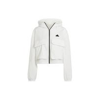 Adidas Solid Color Fitted Zip-Up Cropped Hoodie Jacket Women Outerwear Beige IS0660 M white