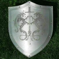 Skydas Viduramžių LARP Kario Plieno Skydas Graviruotas Drakonas Šildytuvo Skydas