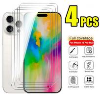 4PCS Premium Tempered Glass For IPhone 16 15 14 13 Pro Max 16 14 15 Plus Anti-Scratch Screen Protector Clear HD Full Screen Glass Film iphone 16 Pro Max balta