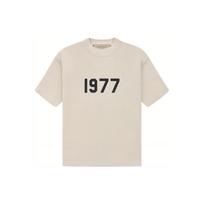 Fear Of God Essentials marškinėliai kvietiniai 1977 serija skaitmeninis pūkinis raštas trumpos rankovės su nuleistais pečiais moteriški viršutiniai drabužiai FOG-SS22-188 M black