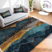 Turquoise Gold Rug Abstract Area Carpet Cozy Design Rug Fringed Mat 60*90cm