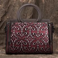 Prabangus Krepšys Natūralios Odos Retro moteriškos Rankinės Rankų darbo įspaudos karvės odos Gėlėti pečių ir Crossbody krepšiai raudona