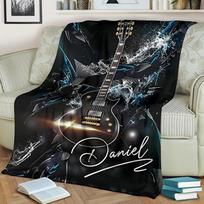 Personalizuotas elektrinės gitaros pledas Vardas Roko menas Minkštas vilnos pledas Muzikos mylėtojo dovana Namų dekoras Muzikinė tema 75x100cm gray