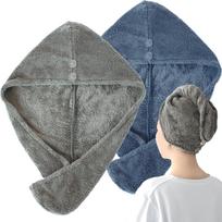 Bloom Hair Drying Cap Windless Hair Dryer Hair Fluffy Hair Towel Hair Drying Towel Gray x 2-Pack Turban, Microfiber, Absorbent, Cap, Cap, (Charcoal