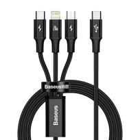 3w1 kabel przewód usb-c - usb-c / iphone lightning / microusb 20w pd 1.5m - czarny