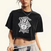 Open Your Mind Hand Printing Women Washed Slim T Shirts Cotton Summer T-Shirt Retro Summer Tees Clothing Short Sleeve M
