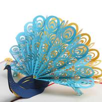 Creative Peacock 3D Pop Up Paper Greeting Card Festival Birthday Christmas Gift mėlyna