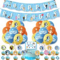 40 vnt. Bingo Bluey gimtadienio vakarėlio reikmenys apima banerį, torto viršūnėlę, balionus