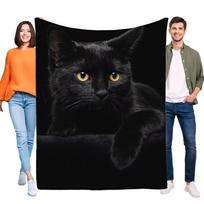 Juodo katino pliušinis pledas Minkštas patogus lengvas pledas sofai-lovai Unikali dovana kačių mylėtojams 75x100cm (30x40inch)