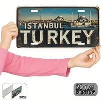 HD Aliuminio Metalinis Ženklas Stambulas Turkija Vintažinio Numerio Plokštelės Stiliaus Sienų Dekoras Retro Mečetė Bosforo Miesto Peizažas Nudėvėtas Desi 15x30cm(5.9x7.8inch) white