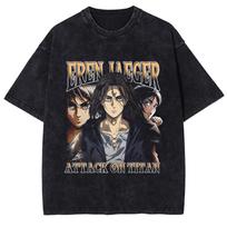 Anime Attack on Titan Eren Jager T-shirt Vintage Gothic Washed Oversized T Shirt Short Sleeve Cotton Tee Tops Men Women Clothing S
