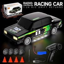 1:24 RC Drift Car 4WD Nuotolinio Valdymo Automobilis su Klasikiniais LED Žibintais Didelio Greičio Įkraunamas Lenktynių Sportinis Žaislas Berniukams & Suaugusiems juoda