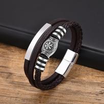 Vnox Norse Viking Rune Compass Bracelets for Men, Multi-Layer Leather Wristband,Father's Day Birthday Party Amulet Gifts Jewelry 19cm