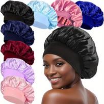 8pcs Satin Bonnet Caps for Women - Elastic Wide Band, Reusable Hair Protection Sleep Caps for Curly and Natural Hair, Unscented Shower Caps 8pcs