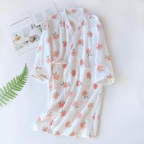 Japanese Crepe Cotton Ladies' Yukata Pajamas Bathrobe - Mid-Length, Absorbent Sleepwear L