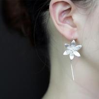 Sterling Tone Long Lotus Flower Drop Earrings Girs Stylish Stylish Sterling Color For Women Jewelry PendientesFlower Drop