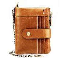 Genuine Leather Wallet Men with Chain RFID Blocking High Capacity Double Zipper Coin Purse 17 Card Holder ruda