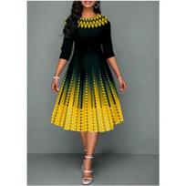 New women's clothing positioning printing temperament medium sleeve waist dress S auksas
