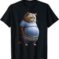 Funny Fat Sad Cat Art Design Fat Kitten Cat Lover Fat Cat T-Shirt S juoda