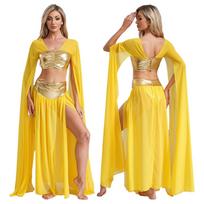 Moterų Romėniškas Egipto Kostiumas S-XXL Kleopatros Trumpas Viršus ir Šifono Suknelė su Skeltuku Helovino Cosplay Šaliai S auksas
