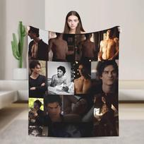 The Vampire Diaries Damon Salvatore Horror Soft Blanket Camping Plush Throw Blanket Couch Chair Flannel Bedspread Sofa Bed Cover 75cmx90cm
