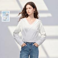 Sancai Women's 100% Cotton Striped Loose-Fit Long Sleeve Shirt S