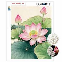 DIY Frameless Pearl Painting Kit Elegant Pink Lotus Flower with Green Leaves 3D Shiny Bead Art Canvas Relaxing Craft for Adults Home Wall Decor Gift 30x40cm