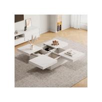 Table basse moderne carrée blanche effet marbre 90 x 90 x 25 cm - 4 tiroirs, plateau coulissant, charge max. 30 kg