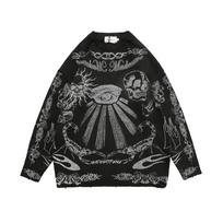 KOSY Harajuku Skulls Printed Women‘s Oversized Knitted Sweater Korean Casual Gothic Sweaters Streetwear Hiphop Loose Pullovers Y2k Club Style M juoda
