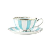 European Coffee Cup and saucer, English Afternoon Tea Set, Teacup Bone China, Home Drink Gifts, Blue and Pink 220ml mėlyna