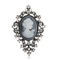 Pins Vintage Style Cameo Brooches Head Design Crystal Rhinestones Gothic Brooches Exquisite Hollow Out Beauty Head Brooch Gift