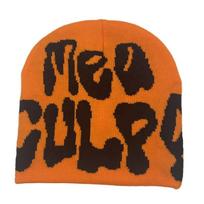 Unisex MEA CULPA Y2K Bonnet  Short Knit Jacquard Beanie with Custom Logo 100% Acrylic Winter Hats for Adults for Travel oranžinė
