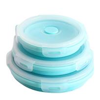 Round Bento Bento Lunch Box Lunch Box Blue Silicone Folding Food Container 350/500/800ml 3pcs