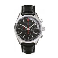 Swiss Alpine Military Pegasus Chronograph Leather Strap Black Dial Quartz 7086.9537 100M Men's Watch juoda