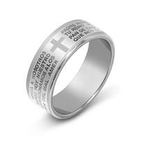Madingas vyriškas žiedas Nerūdijančio plieno Juodos spalvos Jėzaus kryžiaus žiedas Raidė Biblijos eilutė Malda Pirštų žiedai vyrams 7mm Amuletas 6&No Engrave sidabras