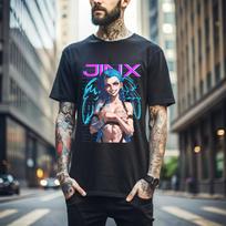 MENS WOMENS Jinx Arcane T-Shirt Japanese Anime Cartoon Jinx Arcane Graphic Shirt Waifu 102 4XL