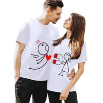 Valentines Day Tshirt New Couple Outfit Stick Figure Printing European American Unisex and Women Comfortable Graphic T Shirts S