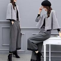 Women's Plus Size Autumn/Winter Woolen Jacket & Wide-Leg Pants Set M (for 85-100 jin)