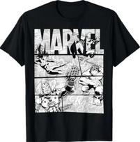 Marvel Keršytojai Retro Juodai Balta Komiksų Grafinė Trumpomis Rankovėmis Marškinėliai M gray