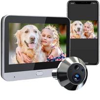 Enxun Security Home Video Doorbell with 3MP 4.3  TFT LCD Battery Powered Tuya Smart App Color Door Viewer (silver,Wi-Fi&One-Way Intercom) sidabras