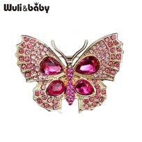 Wuli&baby Lovely Shining Butterfly Brooches 4- Alloy Rhinestone Insects Brooch For Women's Office Party Clothes Pins Gifts rožinė