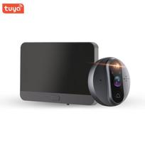 2024 Tuya Smart WiFi Door Bell 1080p  Camera Video Peephole for Door 4.3  LCD Screen 24H PIR Movement Detection Eye (Black,Wi-Fi&Two-Way Intercom) juoda