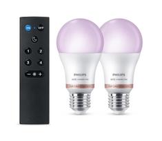 Komplektas: 2x LED RGB reguliuojamos lemputės Philips SMART A60 E27/8,5W/230V 2200-6500K + nuotolinis pultas