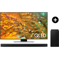 Q80D 85 colių QLED 4K AI televizorius  ir B750D B serijos belaidė garso sistema su žemų dažnių garsiakalbiu