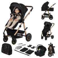 Vežimėlis 3 in 1, lopšys + sportinė dalis + adapteriai, pripučiami ratai, iki 22 kg – Lionelo Amber Black Onyx