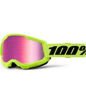 Vaikiški motokroso akiniai 100% Strata 2 Junior Mirror - Neon Yellow, růžové plexi