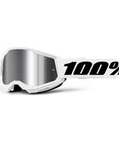 Vaikiški motokroso akiniai 100% Strata 2 Junior Mirror - White, stříbrné plexi