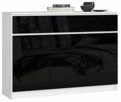 Komoda Akord Furniture Factory K140, balta sp./juoda sp., 99 cm x 44 cm x 138 cm